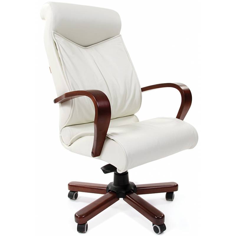 Кресло СHAIRMAN 420 WD (белая кожа, деревянный каркас) главное фото